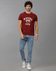 Wine Fashion Printed Cotton Crew Neck T-Shirt