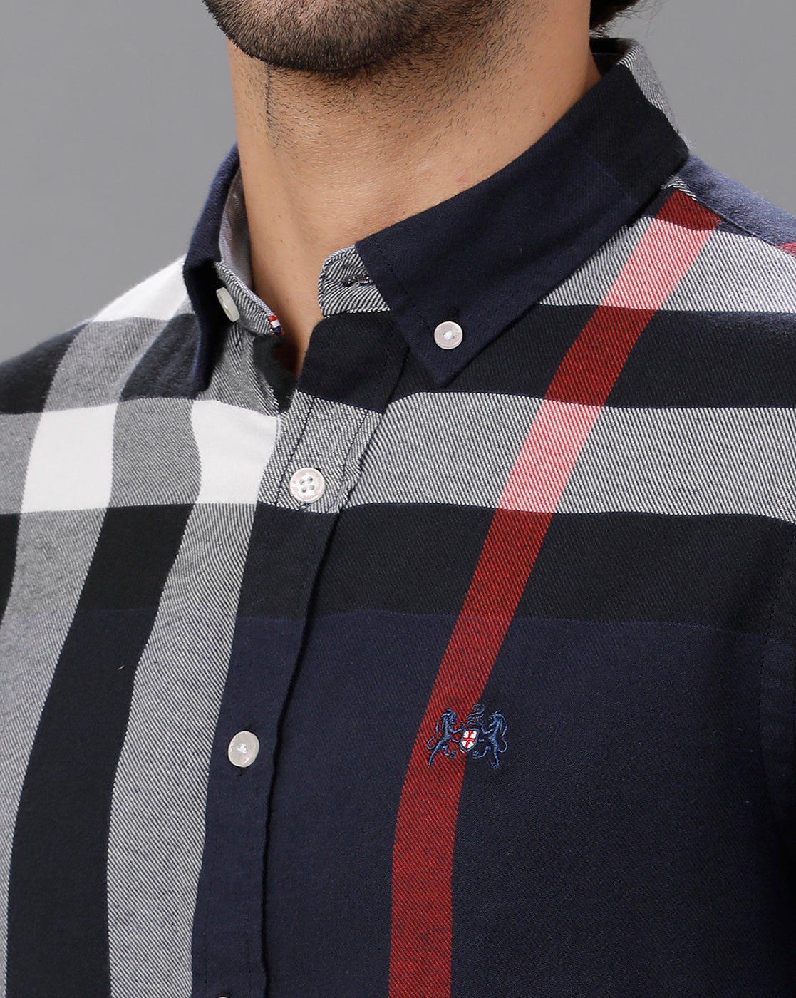 Navy Brushed Twill Checks Shirt