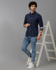 Navy Blue Printed Cotton Shirt