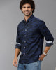 Navy Blue Printed Cotton Shirt