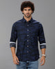 Navy Blue Printed Cotton Shirt