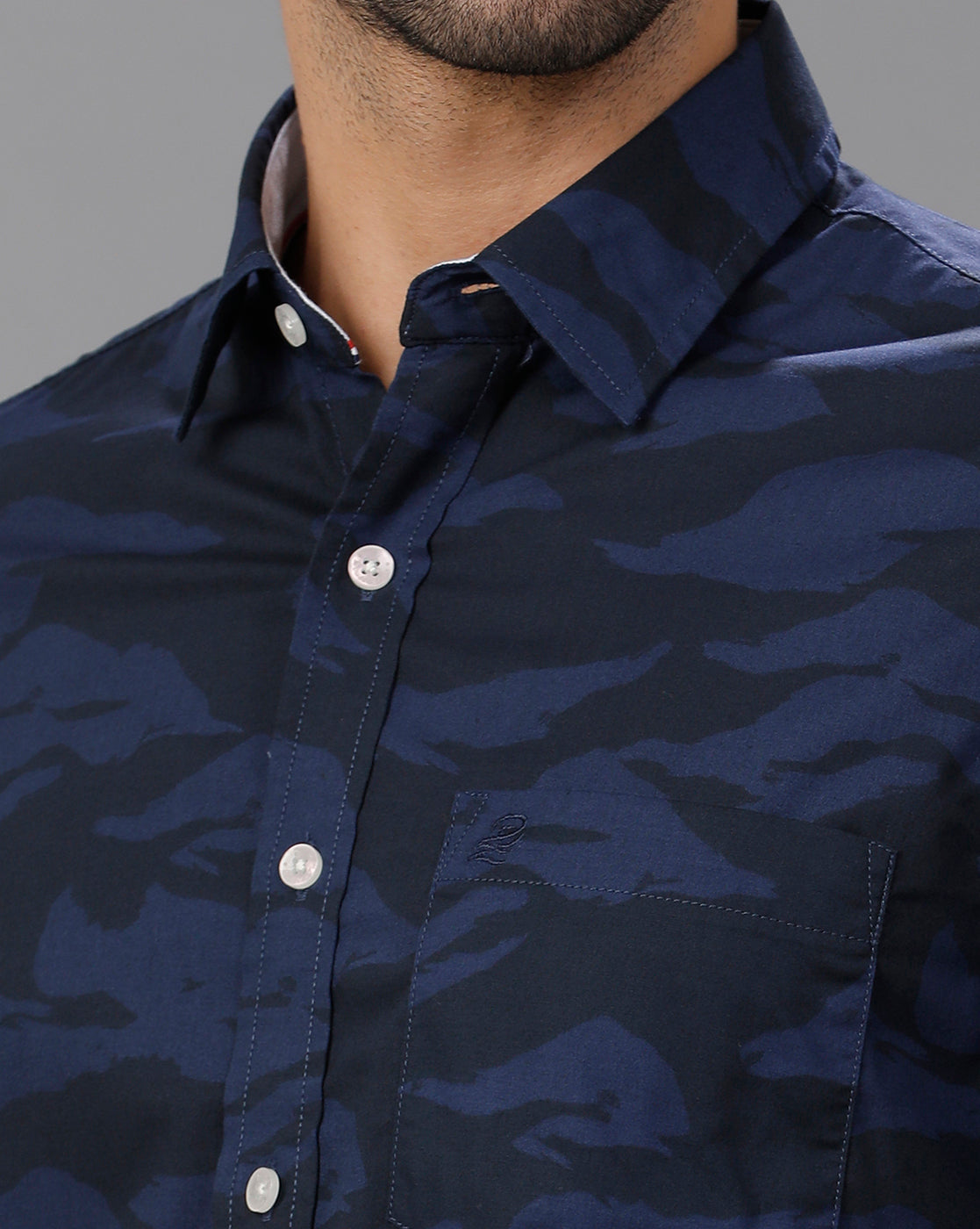 Navy Blue Printed Cotton Shirt