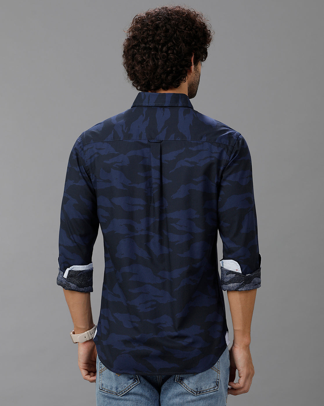 Navy Blue Printed Cotton Shirt