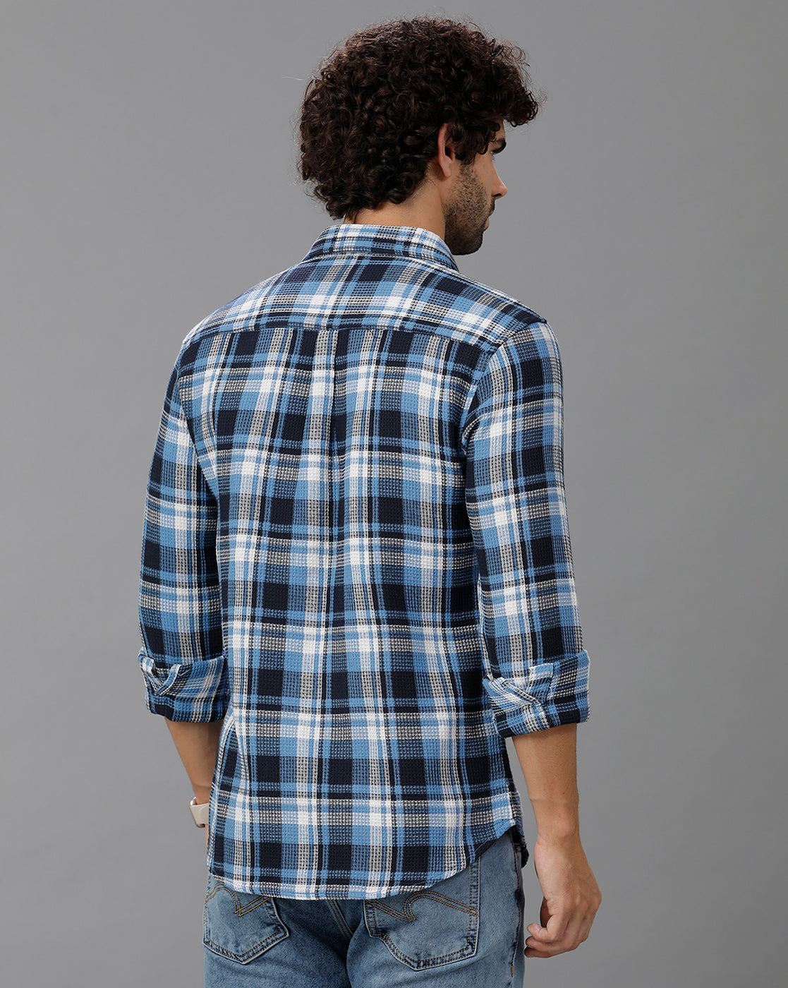 Royal Blue Waffle Checks Shirt