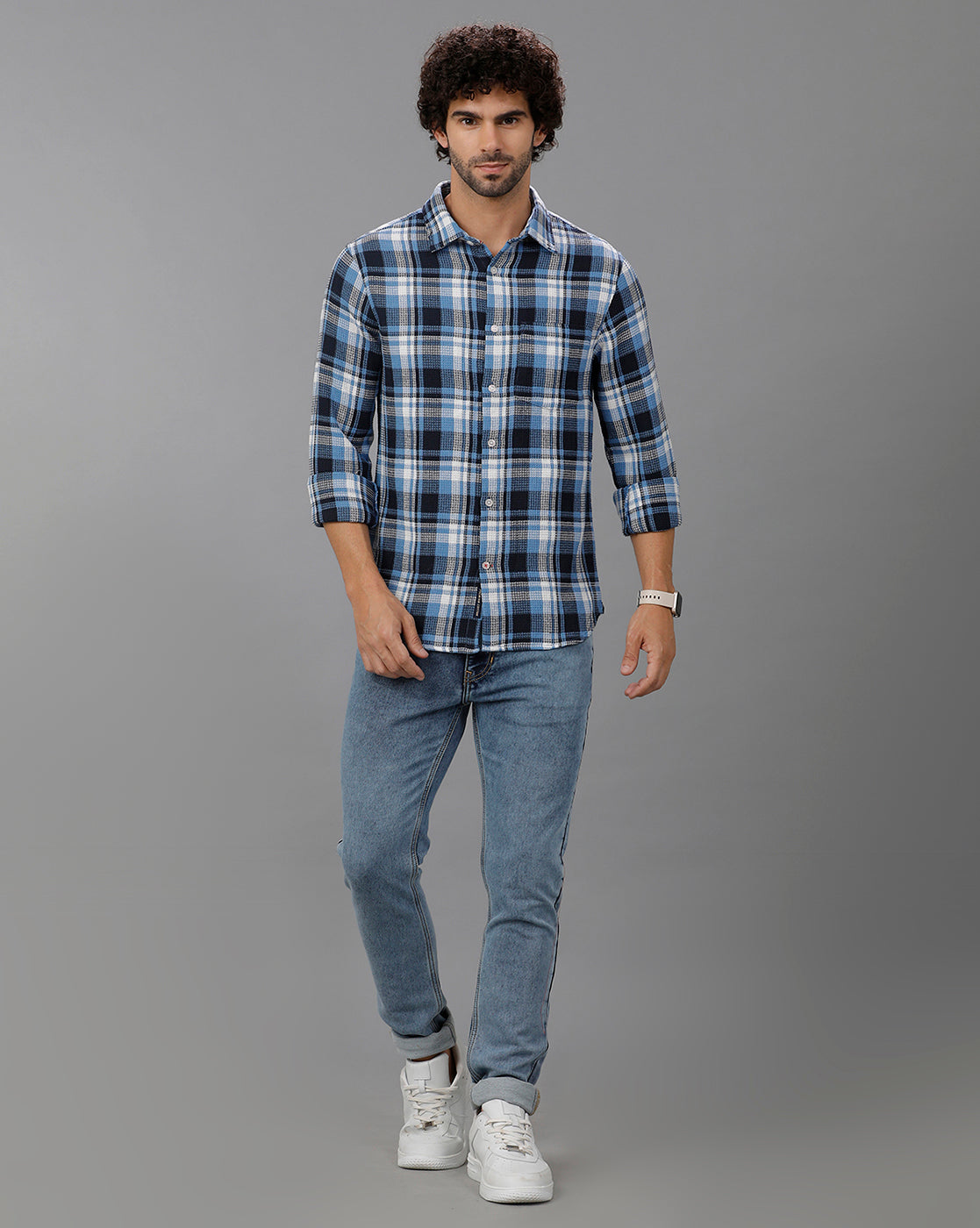 Royal Blue Waffle Checks Shirt