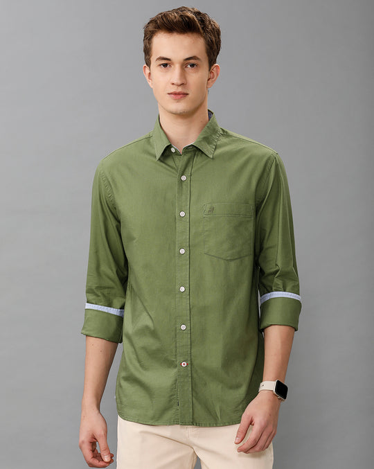 Olive Oxford Solid Cotton Shirt