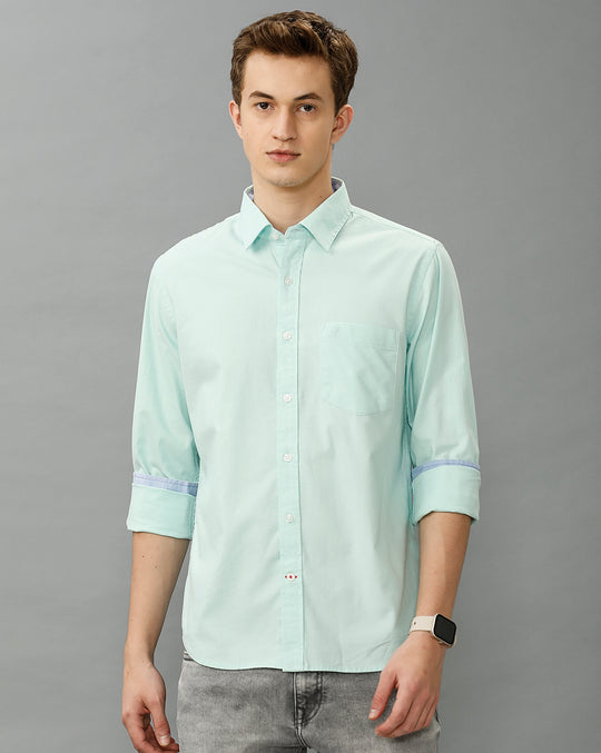 Blue Oxford Lycra Solid Cotton Shirt