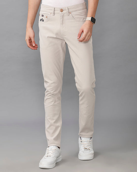 Lean Fit Gaberdines Solid Tan Cotton trouser