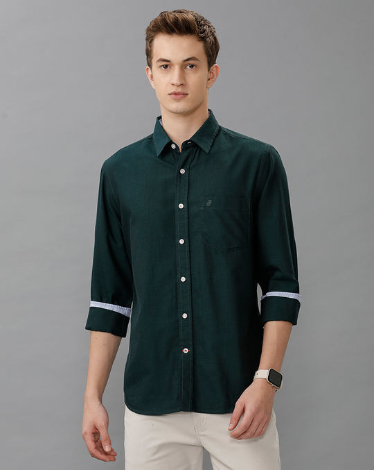 Olive Oxford Lycra Solid Cotton Shirt