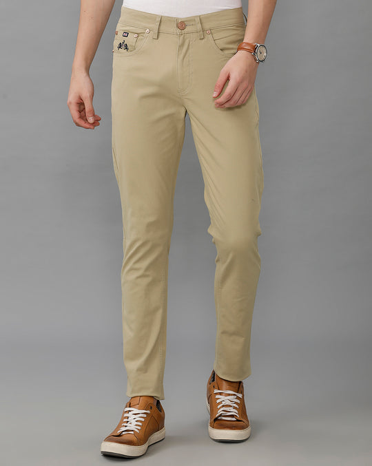 Lean Fit Gaberdine Solid Pewter Cotton Trouser
