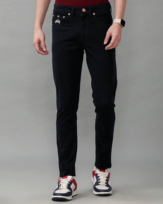 Lean Fit Gaberdine Solid Balck Cotton Trouser