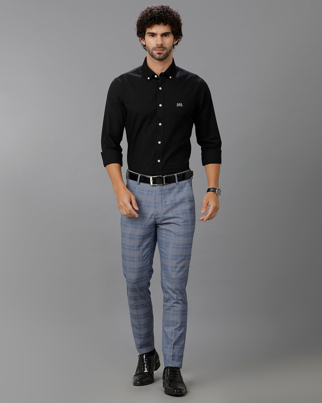 Black Oxford Lycra Solid Cotton Shirt