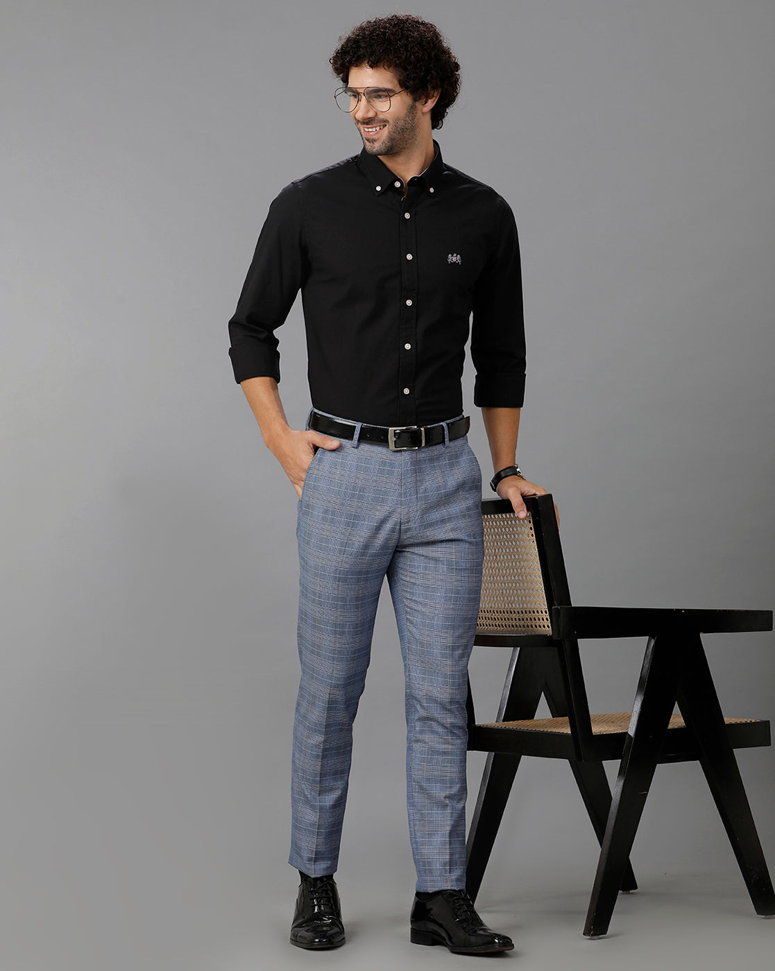 Black Oxford Lycra Solid Cotton Shirt