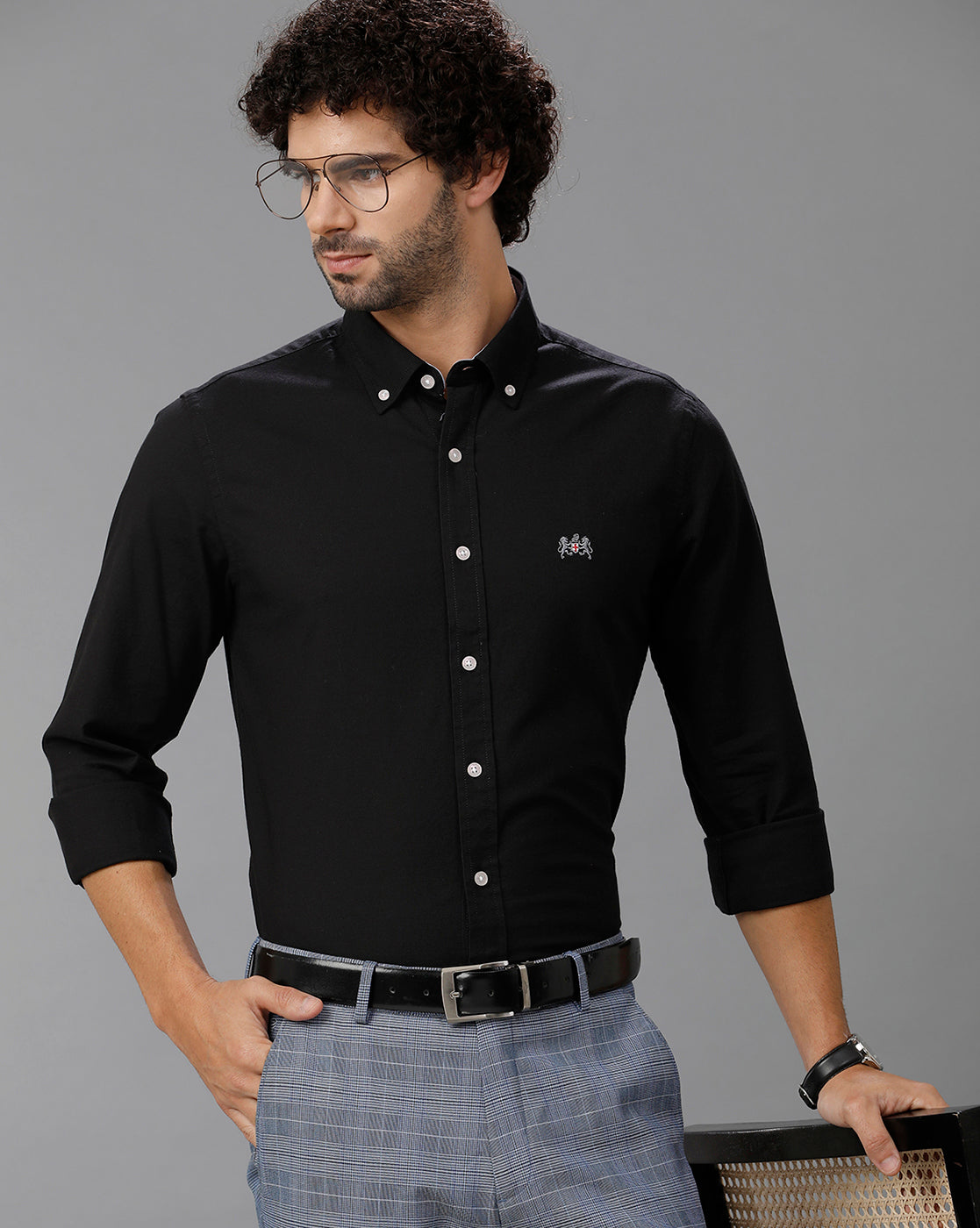 Black Oxford Lycra Solid Cotton Shirt