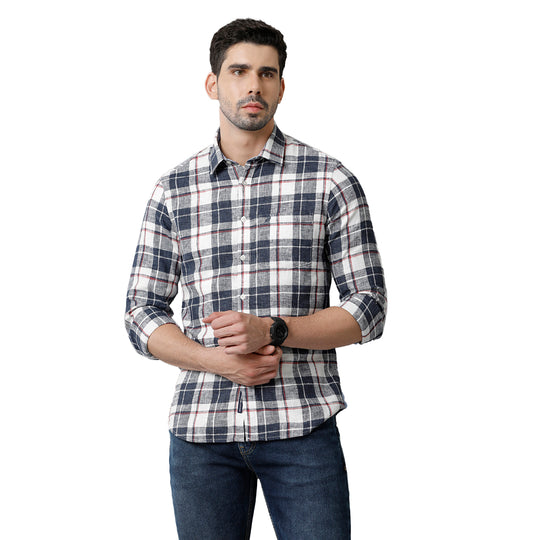 Navy Blue Cotton Checks shirt