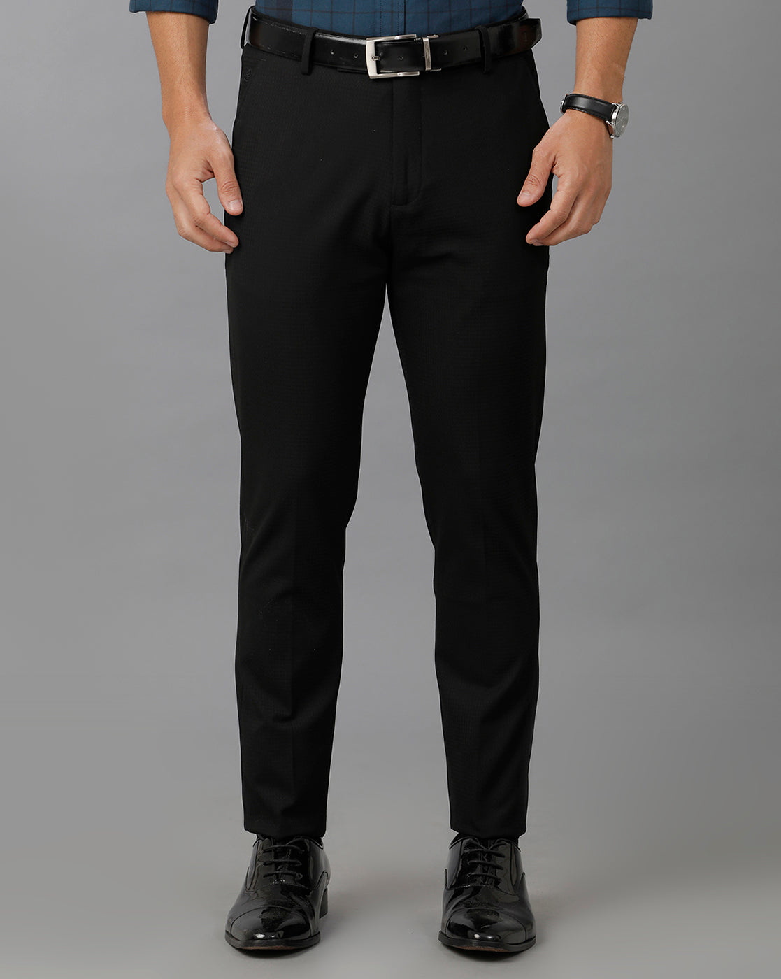 Black Formal Structure Cotton Lycra Trouser