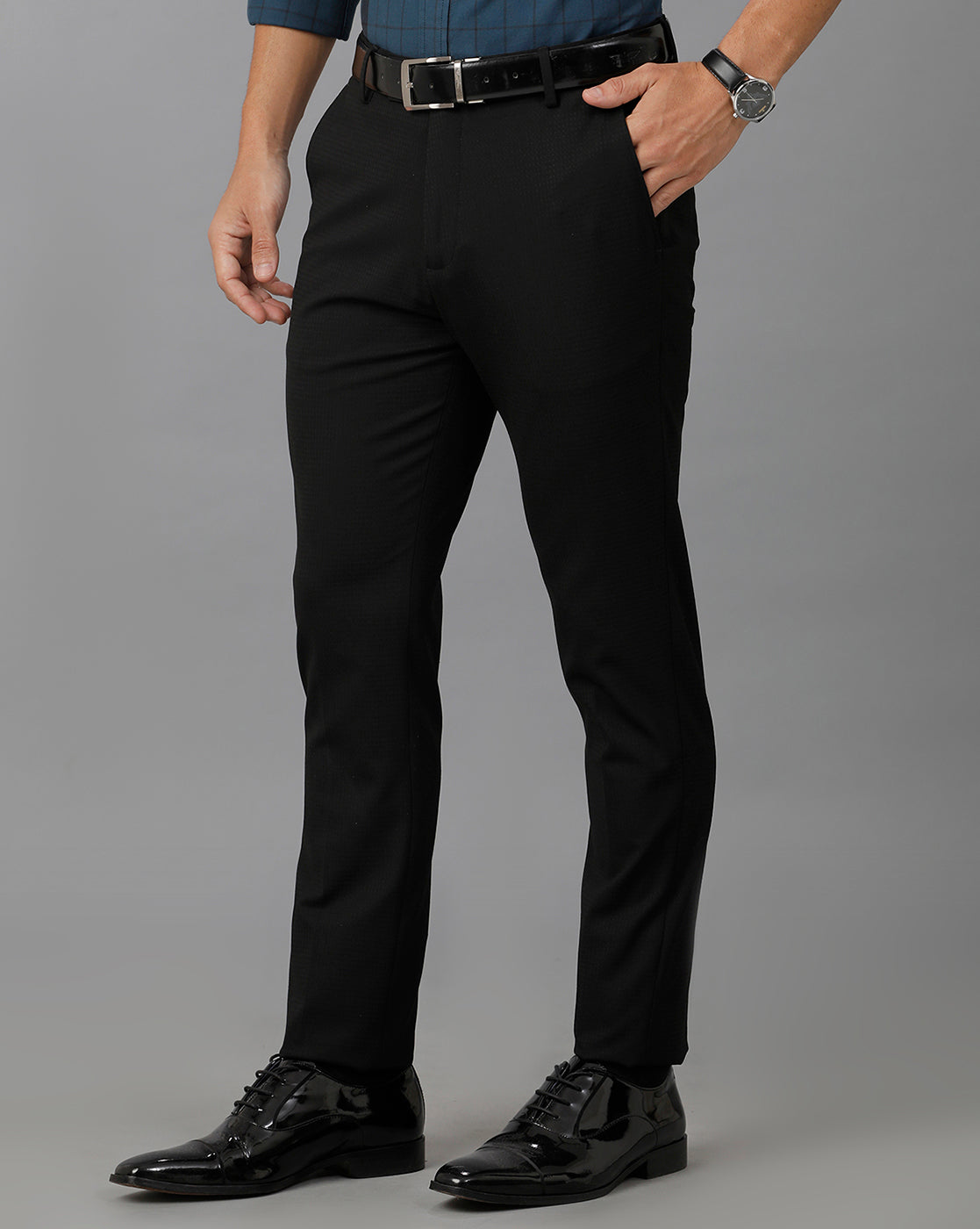 Black Formal Structure Cotton Lycra Trouser