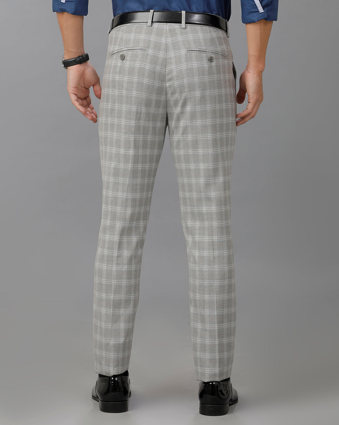 Grey Formal Checks Cotton Lycra Trouser