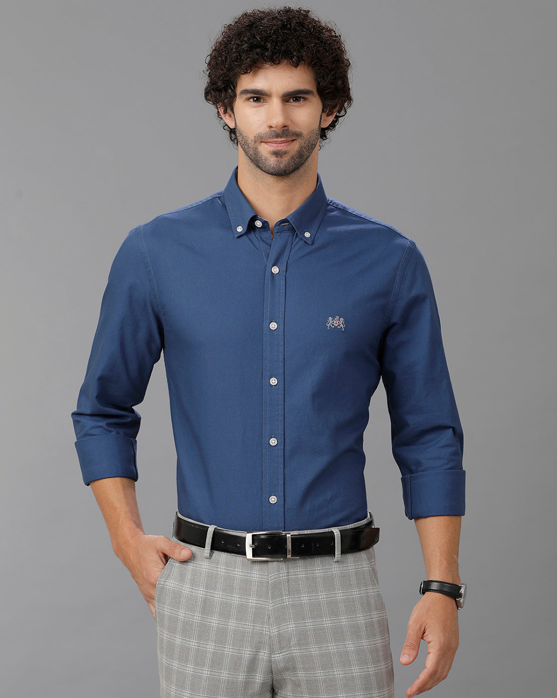 Royal Blue Oxford Lycra Solid Cotton Shirt