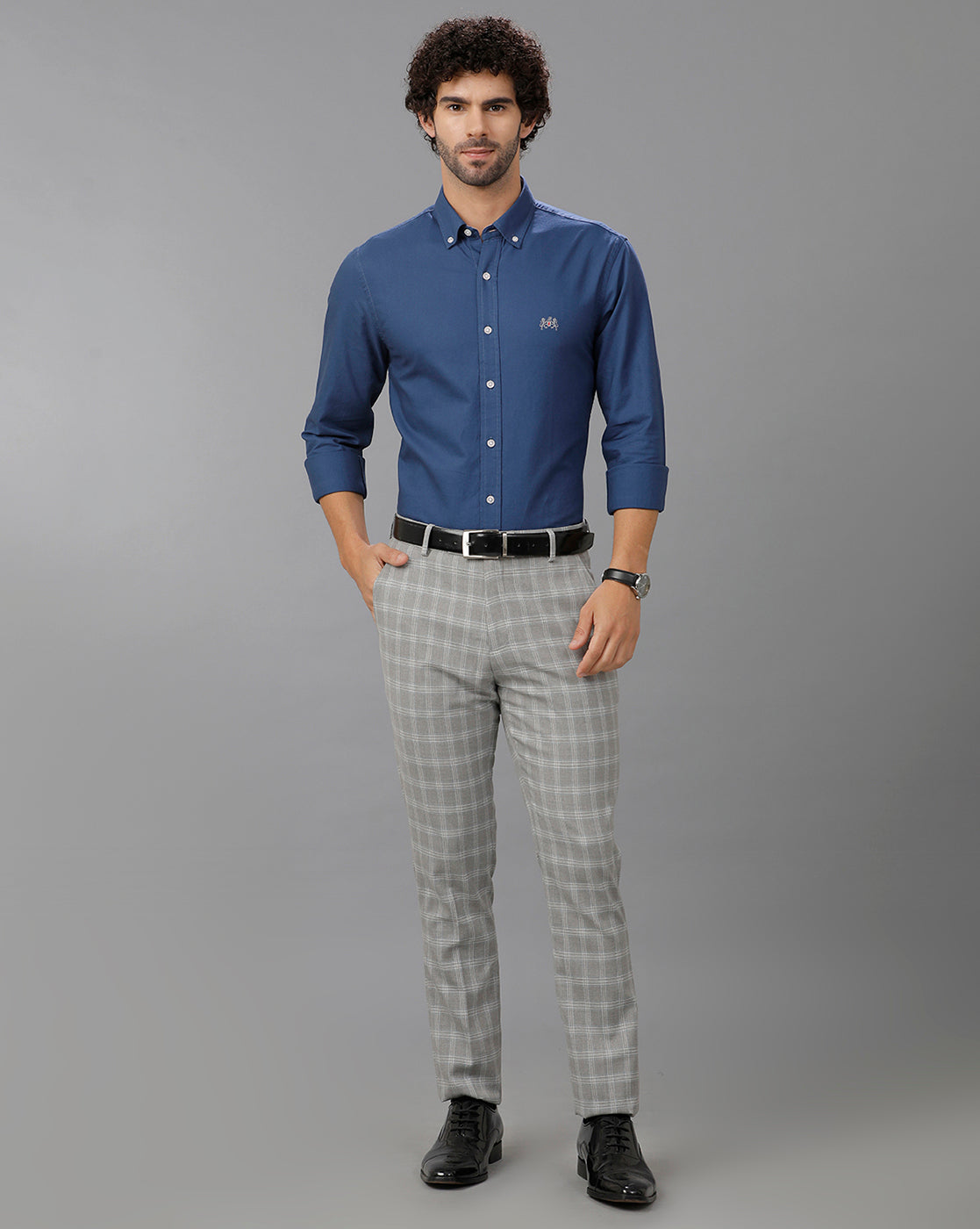 Grey Formal Checks Cotton Lycra Trouser