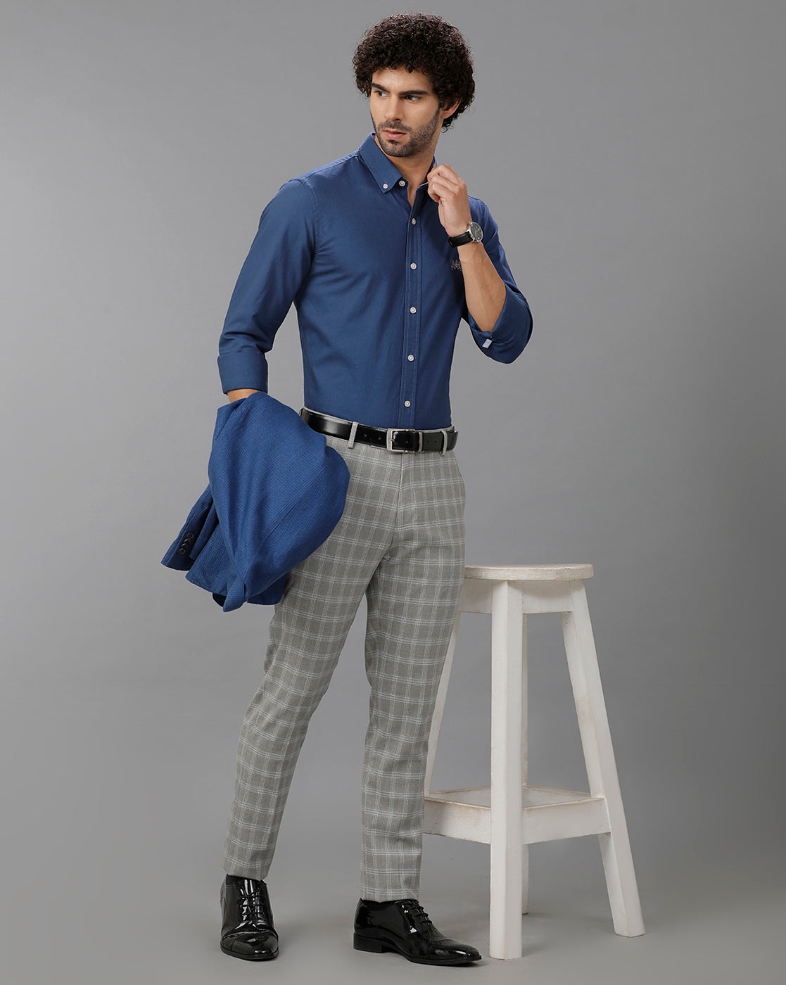 Royal Blue Oxford Lycra Solid Cotton Shirt