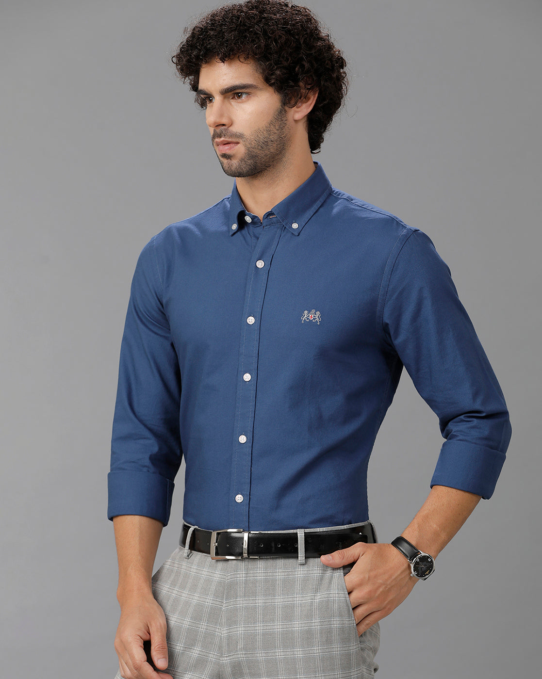 Royal Blue Oxford Lycra Solid Cotton Shirt