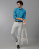 Turquoise Oxford Lycra Solid Cotton Shirt