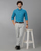 Turquoise Oxford Lycra Solid Cotton Shirt