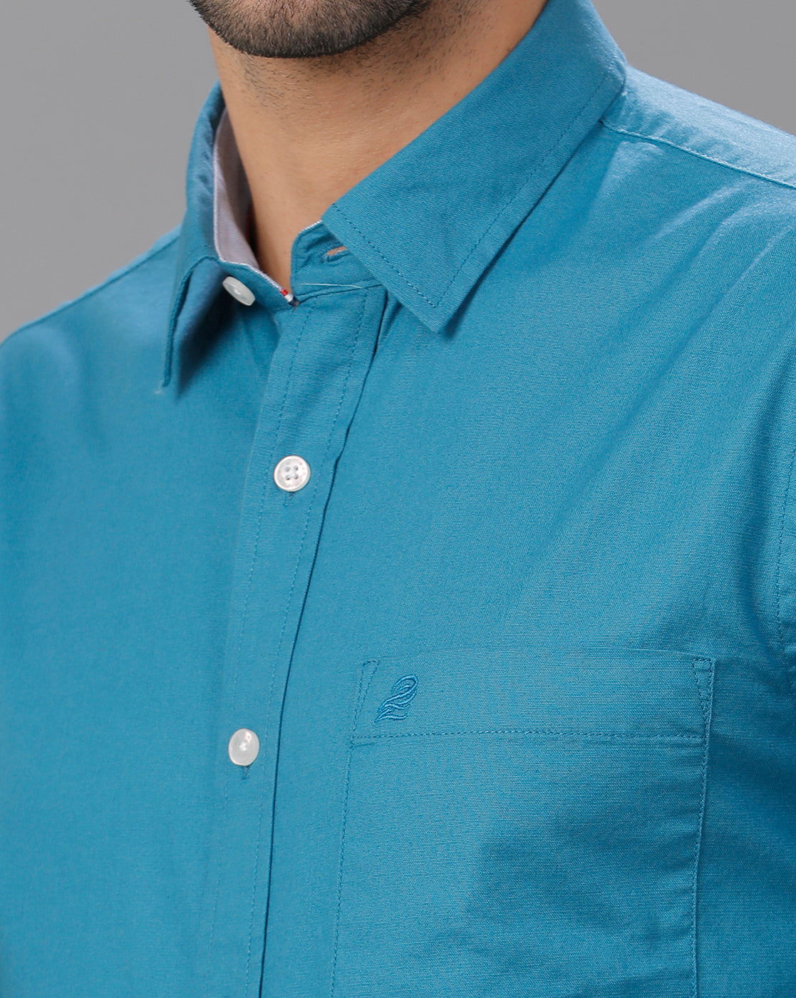 Turquoise Oxford Lycra Solid Cotton Shirt