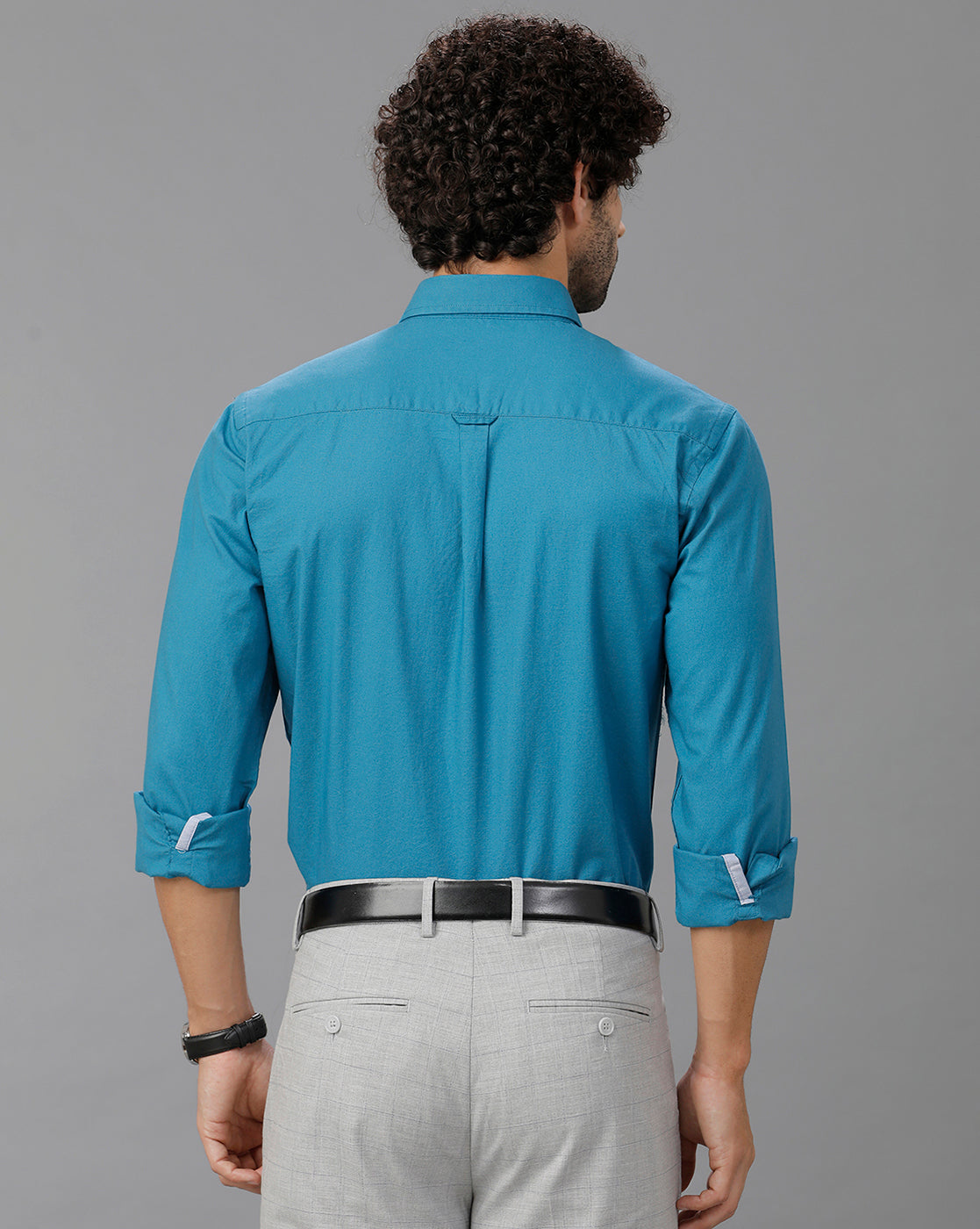 Turquoise Oxford Lycra Solid Cotton Shirt