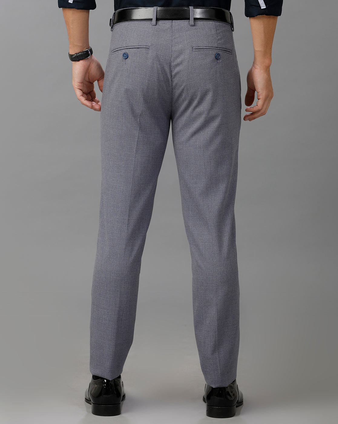 Mild/Dark Blue Formal Checks Cotton Lycra Trouser