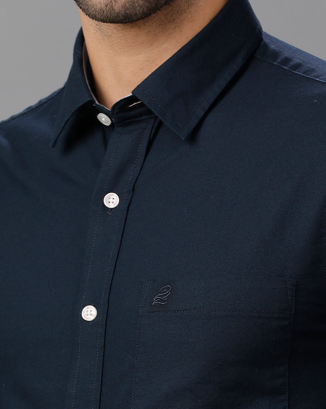 Navy Blue Oxford Solid Cotton Shirt