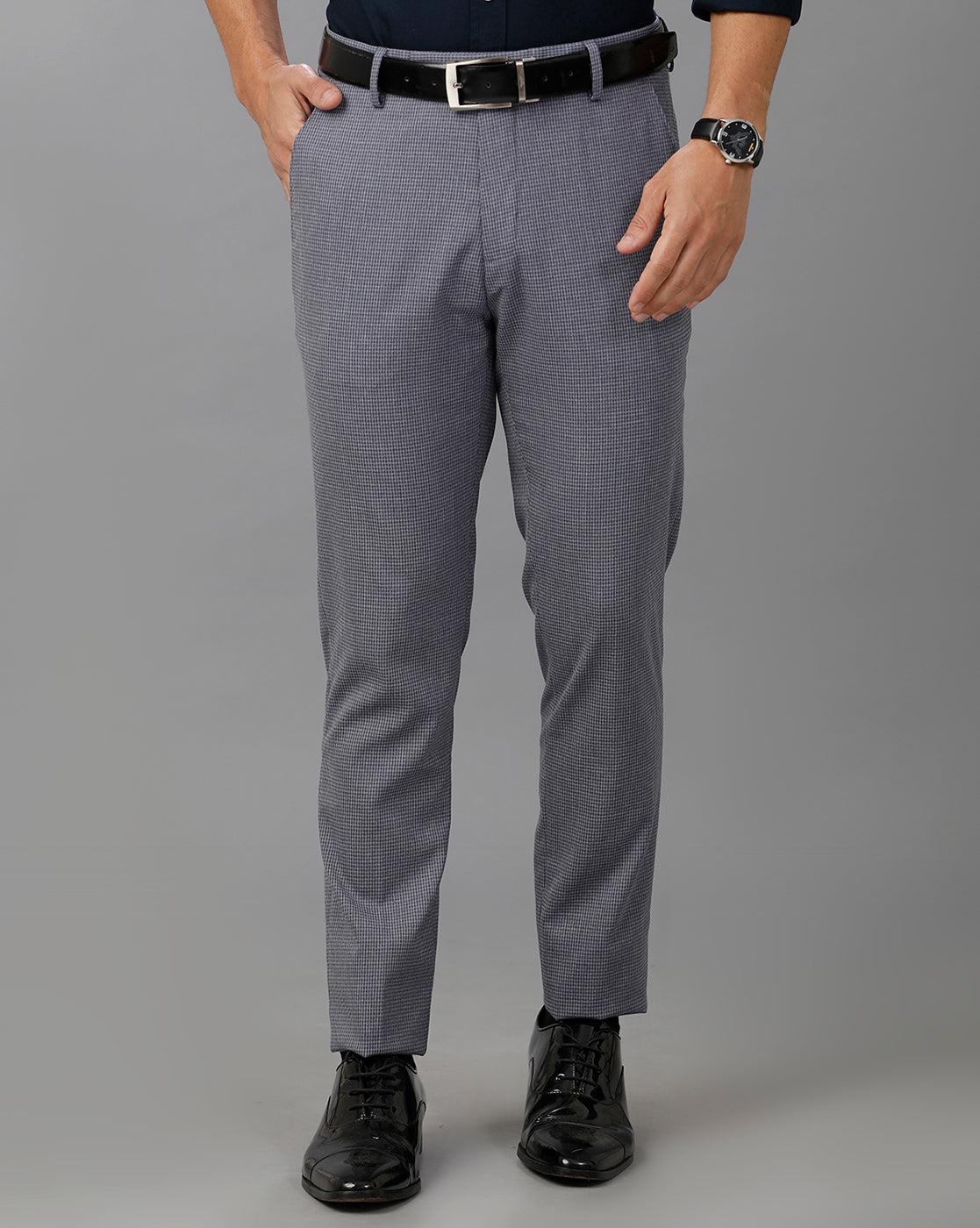 Mild/Dark Blue Formal Checks Cotton Lycra Trouser