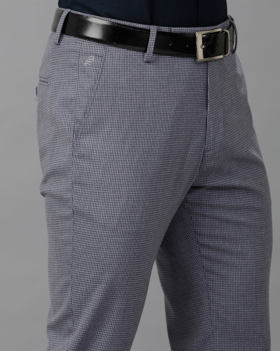 Mild/Dark Blue Formal Checks Cotton Lycra Trouser