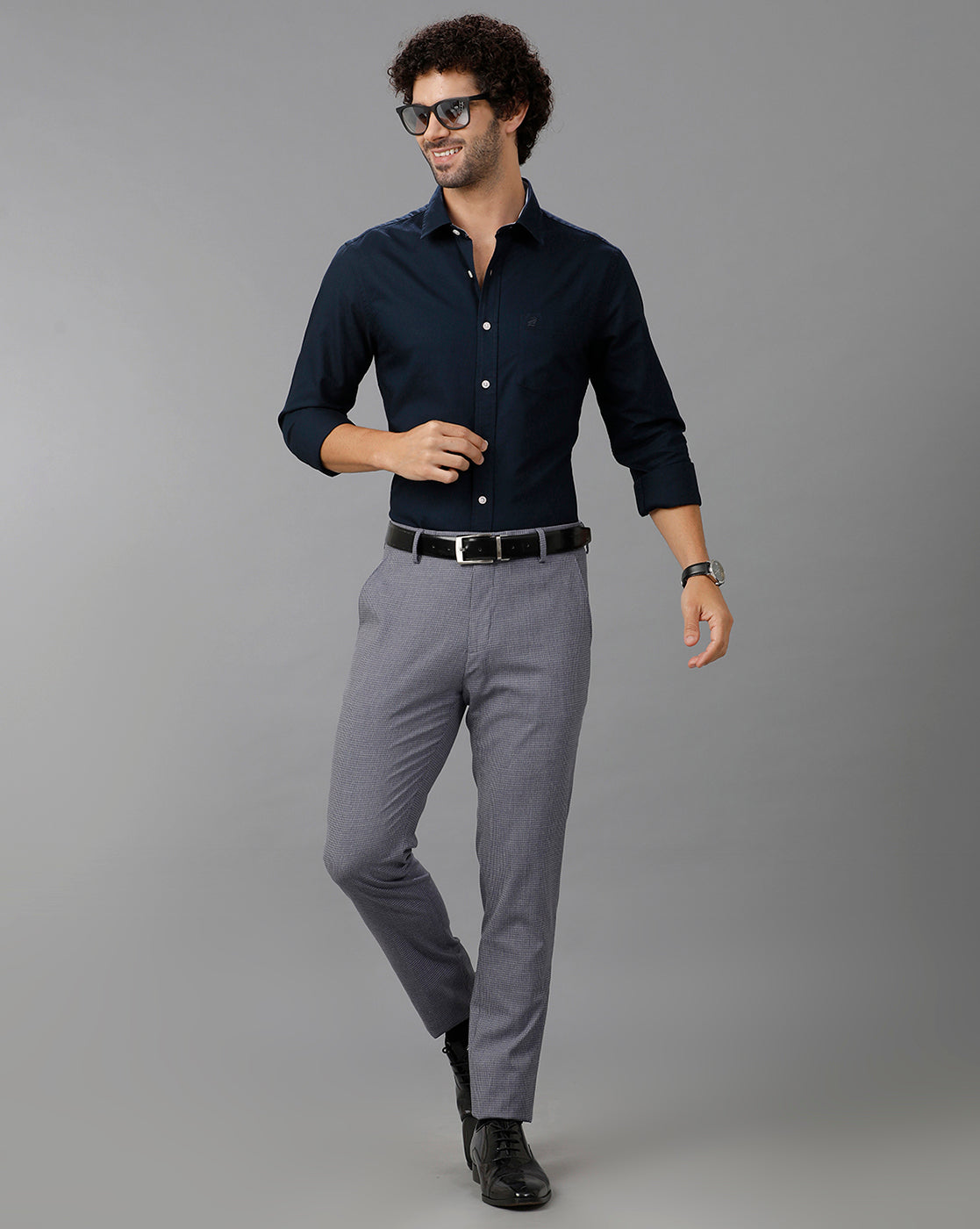 Navy Blue Oxford Solid Cotton Shirt