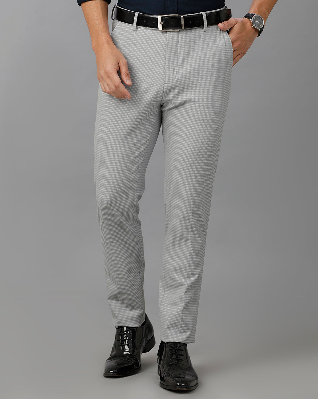 Grey Formal Structure Cotton Lycra Trouser