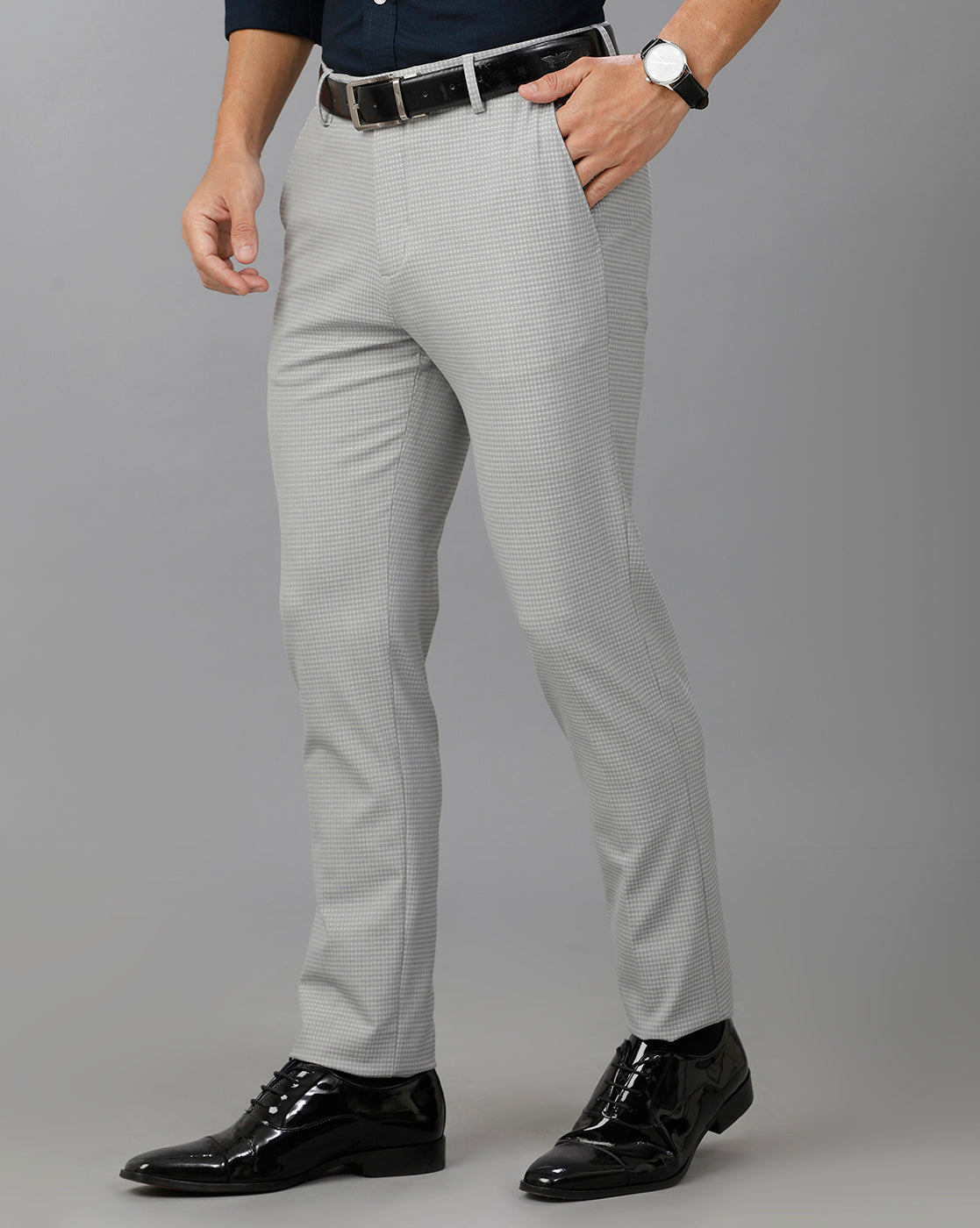 Grey Formal Structure Cotton Lycra Trouser