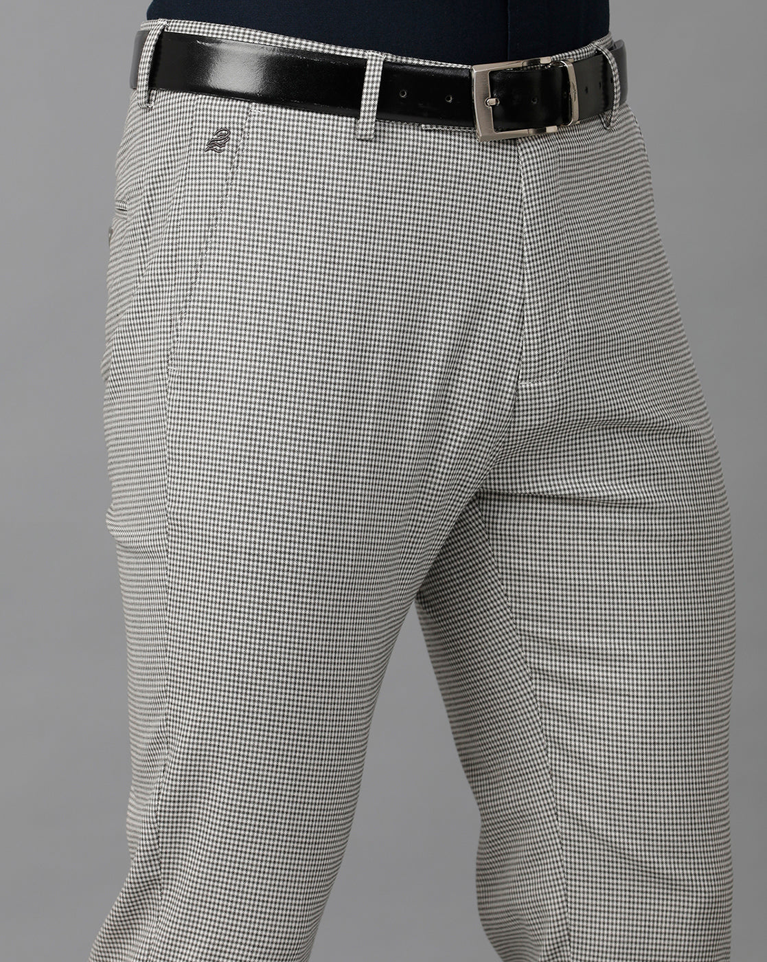 White/Grey Formal Checks Cotton Lycra Trouser