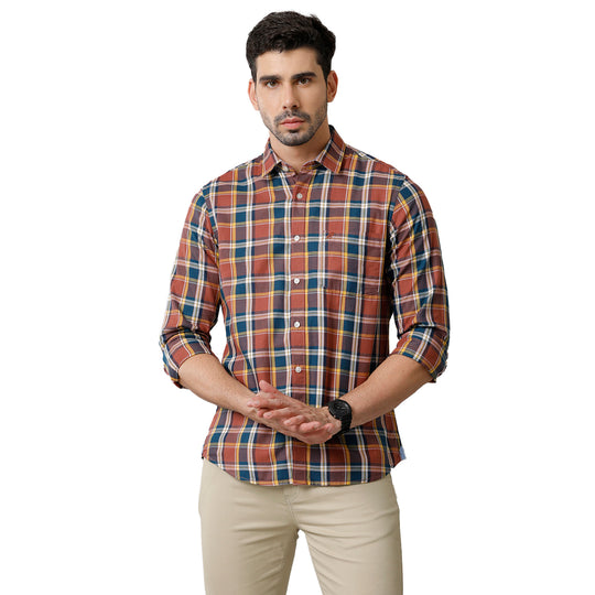 Brick Red Checks Cotton Shirt