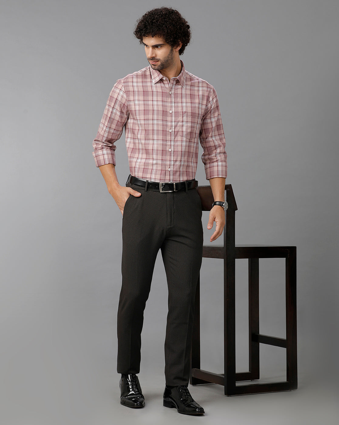 Dark Brown Formal Micro Checks Cotton Lycra Trouser