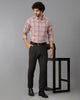 Dark Brown Formal Micro Checks Cotton Lycra Trouser