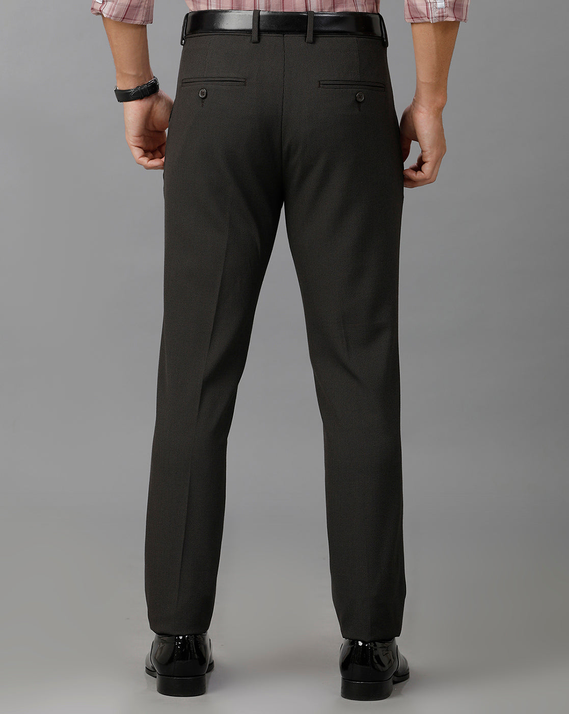 Dark Brown Formal Micro Checks Cotton Lycra Trouser