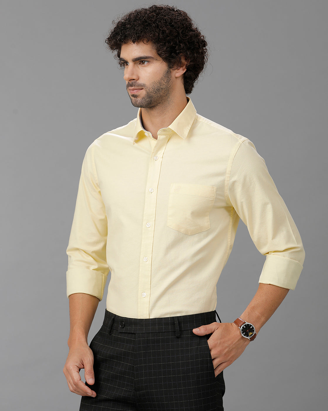 Yellow Oxford Lycra Solid Cotton Shirt