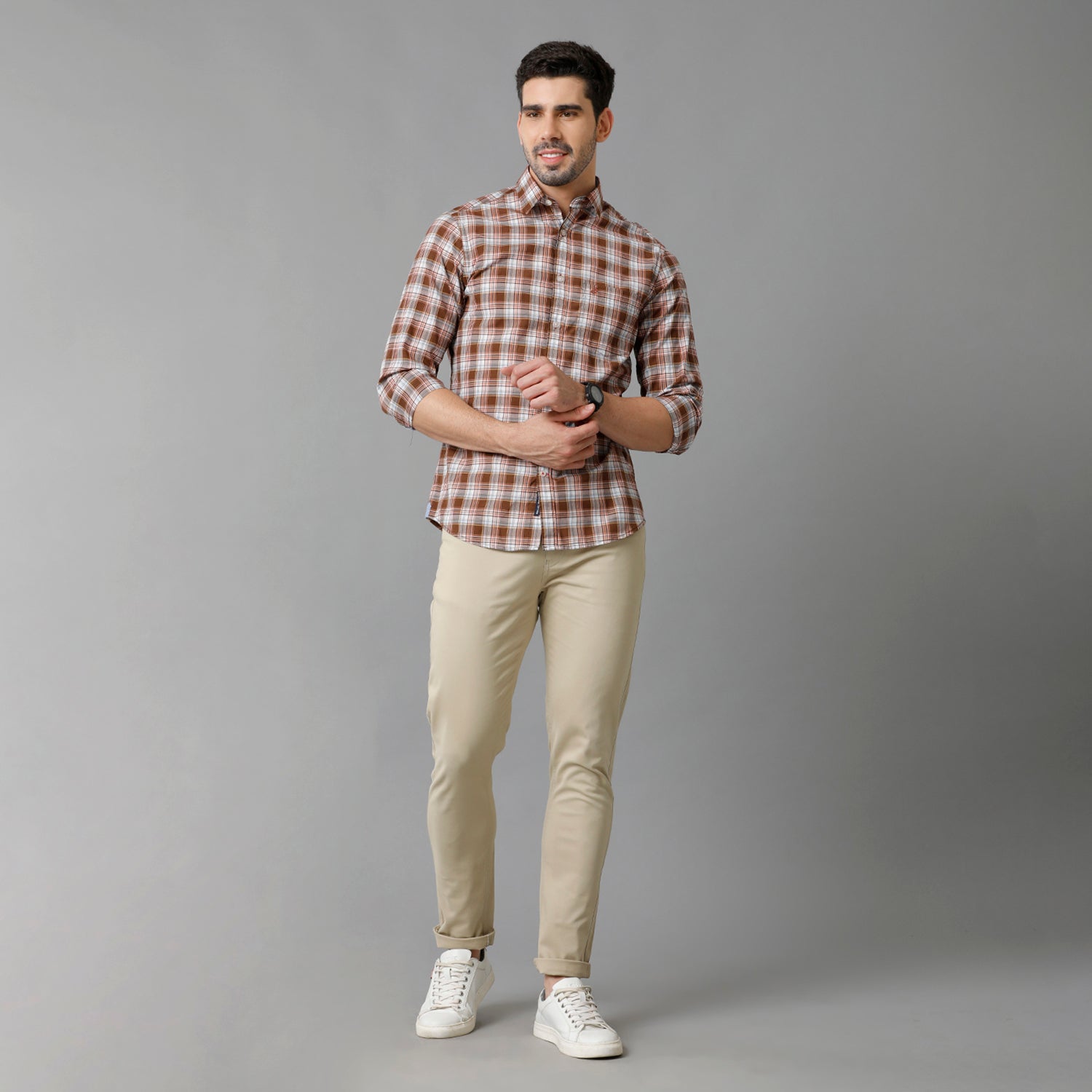 Brown Checks Cotton Shirt