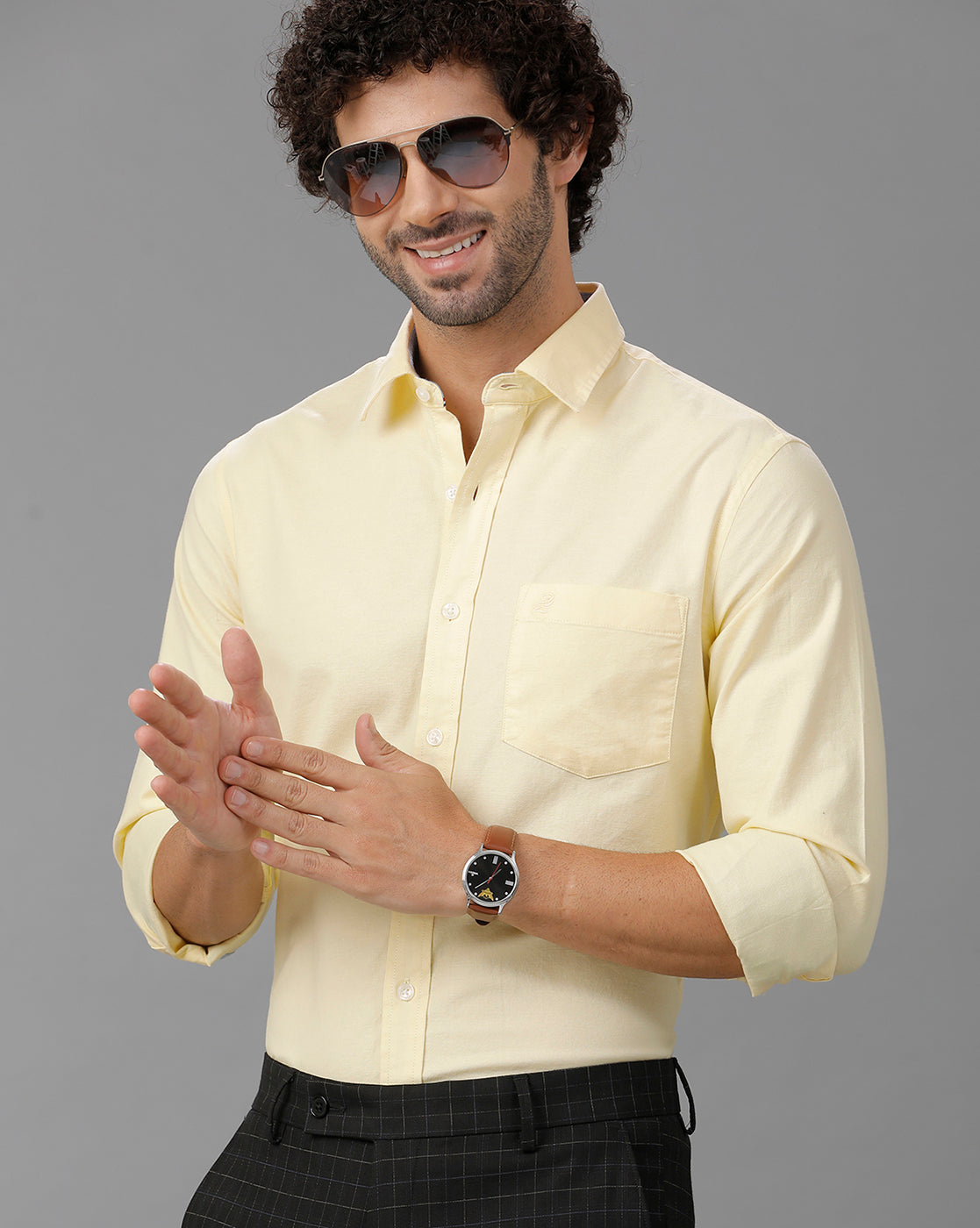 Yellow Oxford Lycra Solid Cotton Shirt