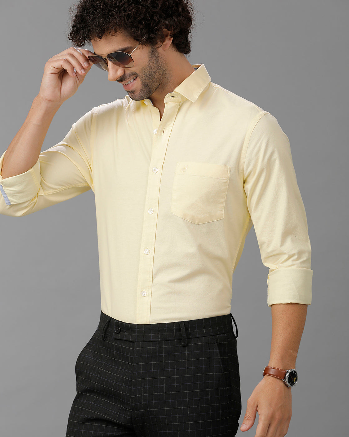 Yellow Oxford Lycra Solid Cotton Shirt