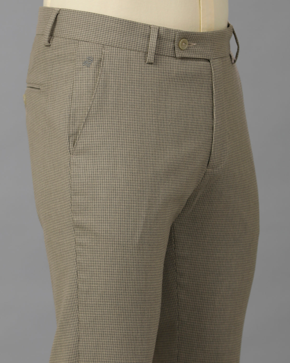 Khaki/Green Formal Checks Cotton Lycra Trouser