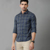 Navy Blue and Green Cotton Lycra Checks shirt