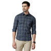 Navy Blue and Green Cotton Lycra Checks shirt