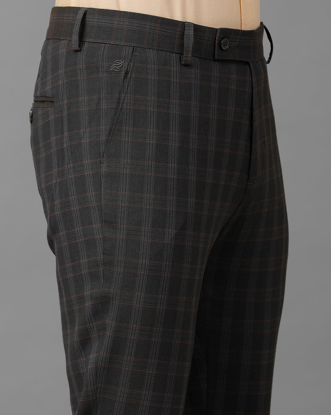 Brown Formal Checks Cotton Lycra Trouser